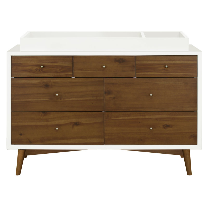 Palma 7-Drawer Assembled Double Dresser, Warm White/Natural Walnut
