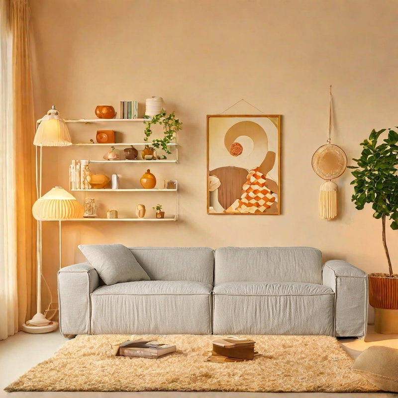 Cotton And Linen White Sofa, 3, 29.52" H x 125.98" W x 40.55" D