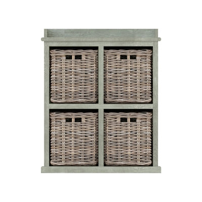 Maquoit 4 Drawer Handmade Kubu Rattan 2 Over 2 Basket Storage Unit Limewash