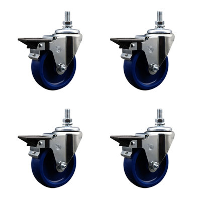 4 Inch_Solid Polyurethane 10MM Threaded Stem Caster Set with Brake