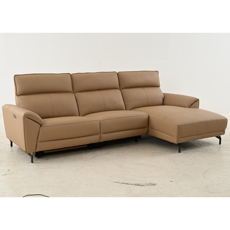 Canapé modulaire surdimensionné avec méridienne Baria, Orienté à droite, Cuir fleur brun clair