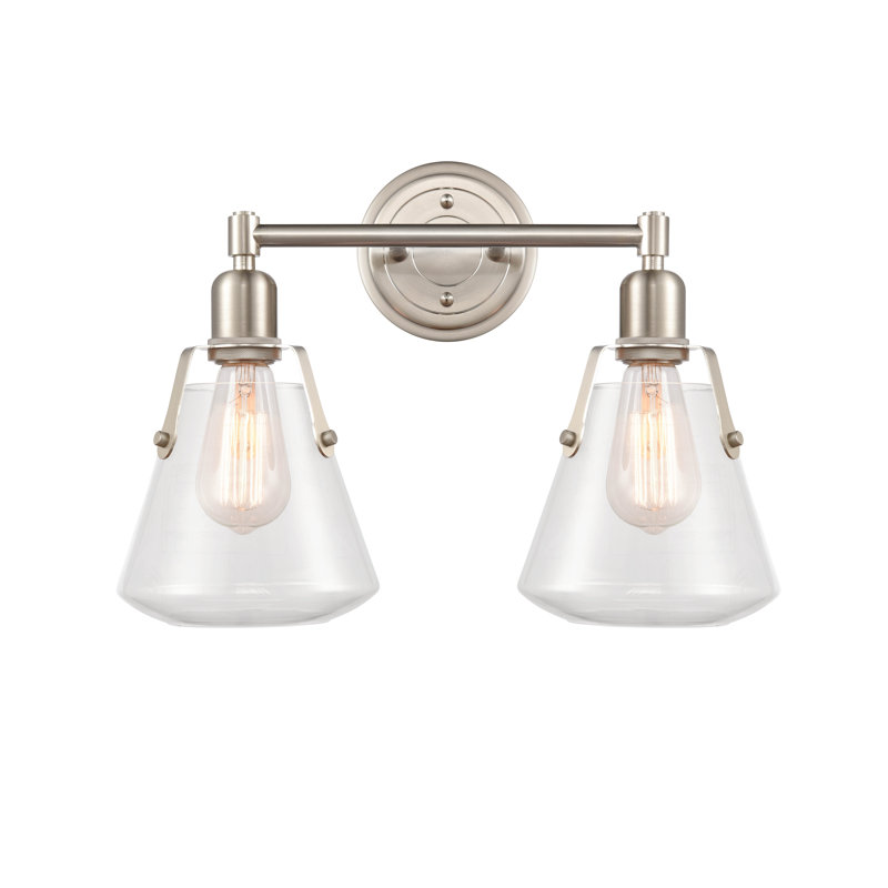 Hassler - 2 lumières - 18 pouces - Nickel satiné - Abat-jour transparent - Éclairage pour meuble-lavabo, Satin Nickel