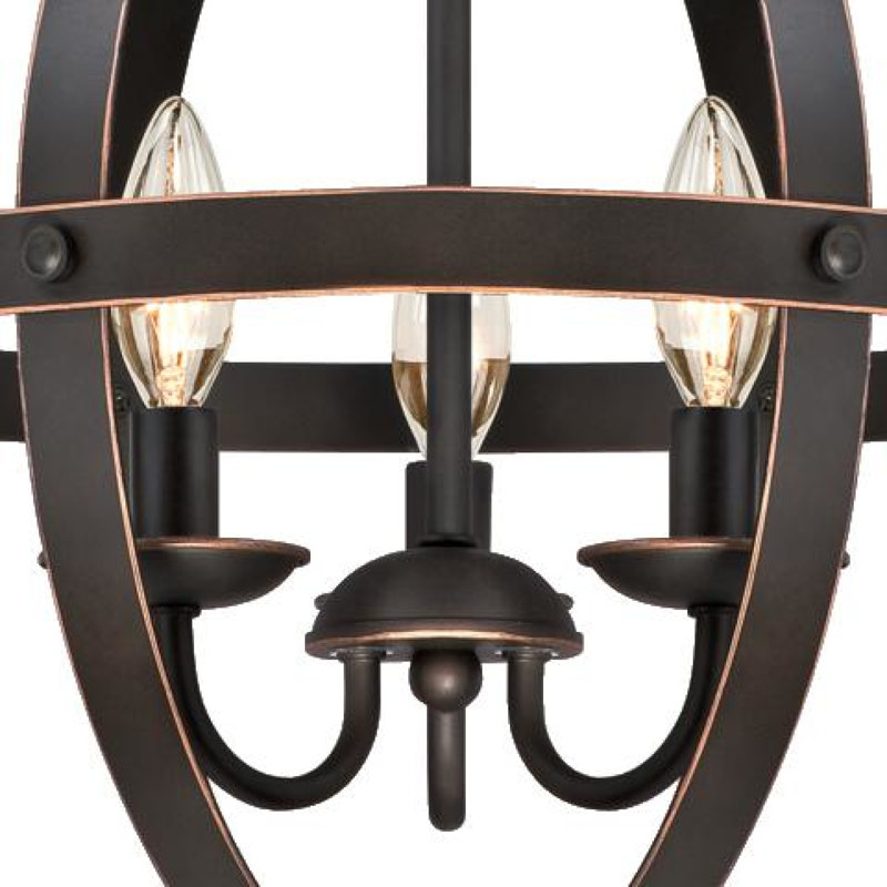 3 - Light Dimmable Geometric Chandelier, Oil Rubbed Bronze with Highlights