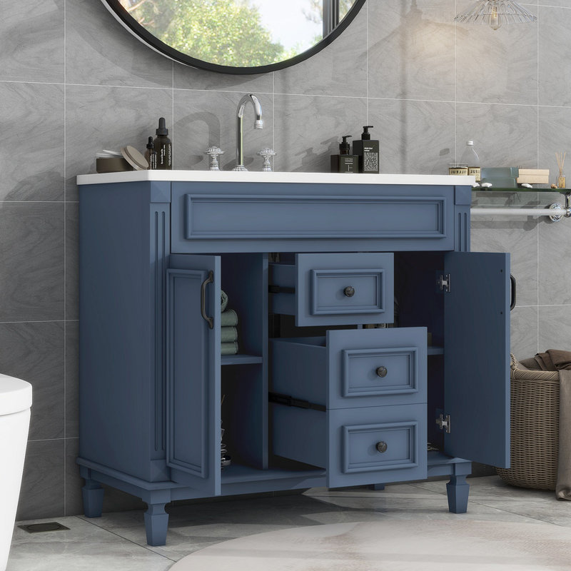 Meuble-lavabo avec rangement en résine 35,99 po, Bleu