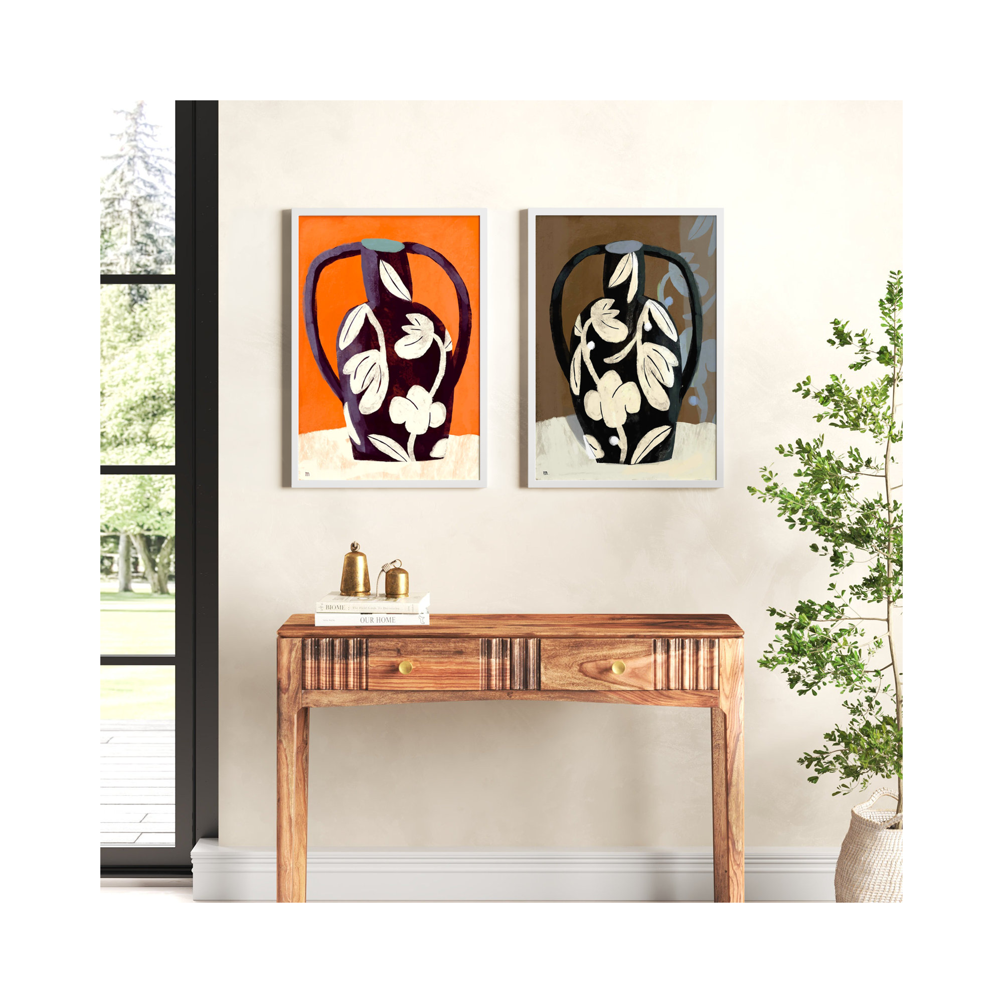 Black Vases by Marco Marella For Studio M, 30" H x 21" W x 1.25" D, White Framed Paper