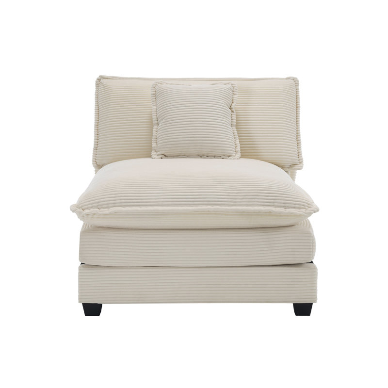 Canapé simple à accoudoirs profonds en velours côtelé beige avec design modulaire