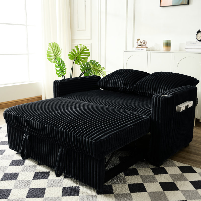 Fauteuil inclinable en velours côtelé de 53 pouces avec fonction de charge, réglable en cinq, convertible en lit, idéal pour le salon, design contemporain, 2 sièges, siège souple, accoudoirs carrés, dossier lâche, coton