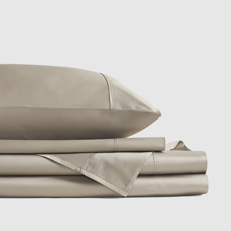 Satin de Premier Ensemble de draps, Amande, Ensemble de draps pour très grand lit avec 3 piè