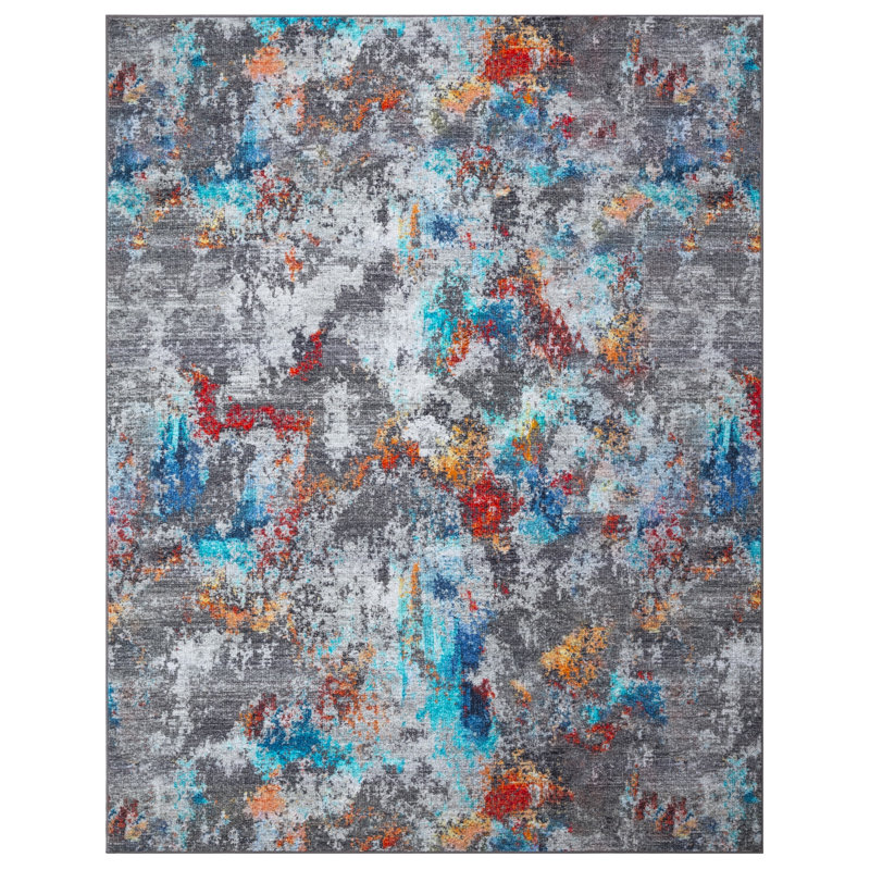 Lyanne Washable Non-Slip Abstract Multicolor Area Rug, Rectangle 7'10" x 10'