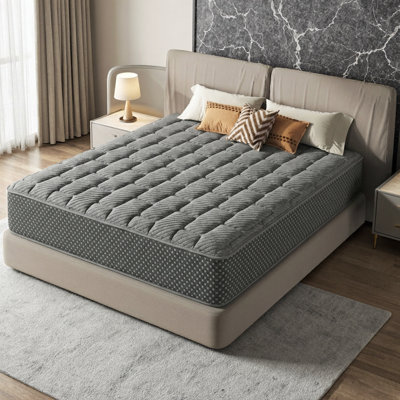 Matelas hybride ferme de 13 pouces avec housse de refroidissement et mousse viscoélastique imprégnée de gel LUMERIS - surface matelassée de qualité supérieure, ressorts d'isolation de mouvement, certifié CertiPUR-US, fabriqué aux États-Unis