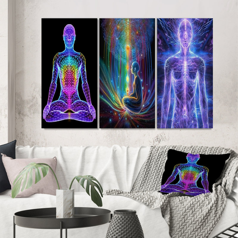 «Neon Meditation», 3 pièces sur toile, H 36 po x l 28 po, Toile tendue