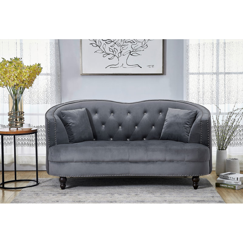 Priscilla 71.2" Velvet Curved Loveseat, Gray Velvet