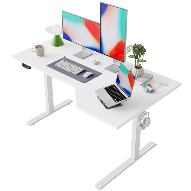 Adjustable Metal Base Standing Desk, White/White