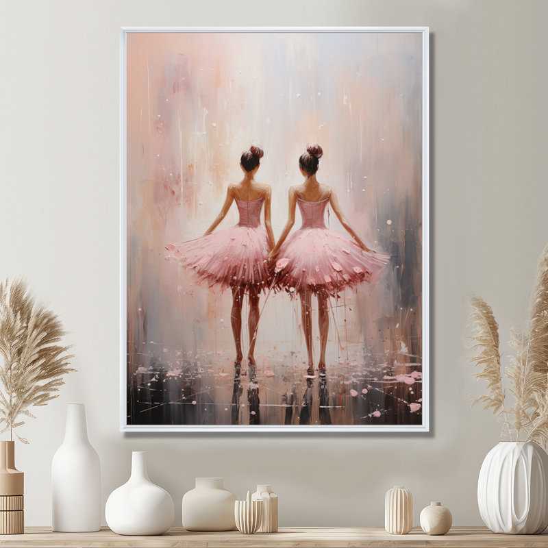 Danse de ballet rose II - impression, H 32 po x l 16 po x P 1 po, Cadre flottant blanc