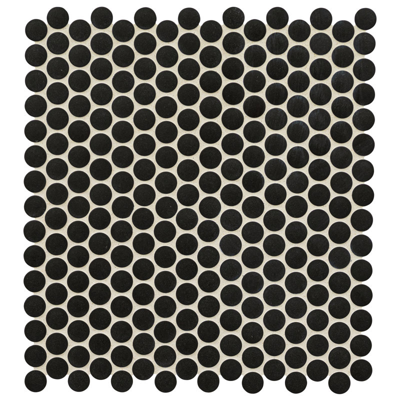 Ackland Nivora Caviar Matte Penny Round 12 in. x 13 in. Porcelain Mosaic Floor and Wall Tile, Matte Nivora Caviar