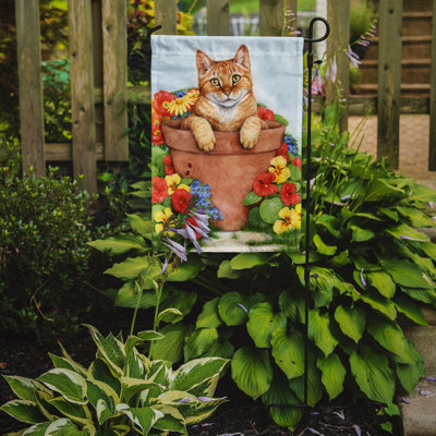 Drapeau de jardin à 2 côtés pour chat de gingembre en pot par debbie cook
