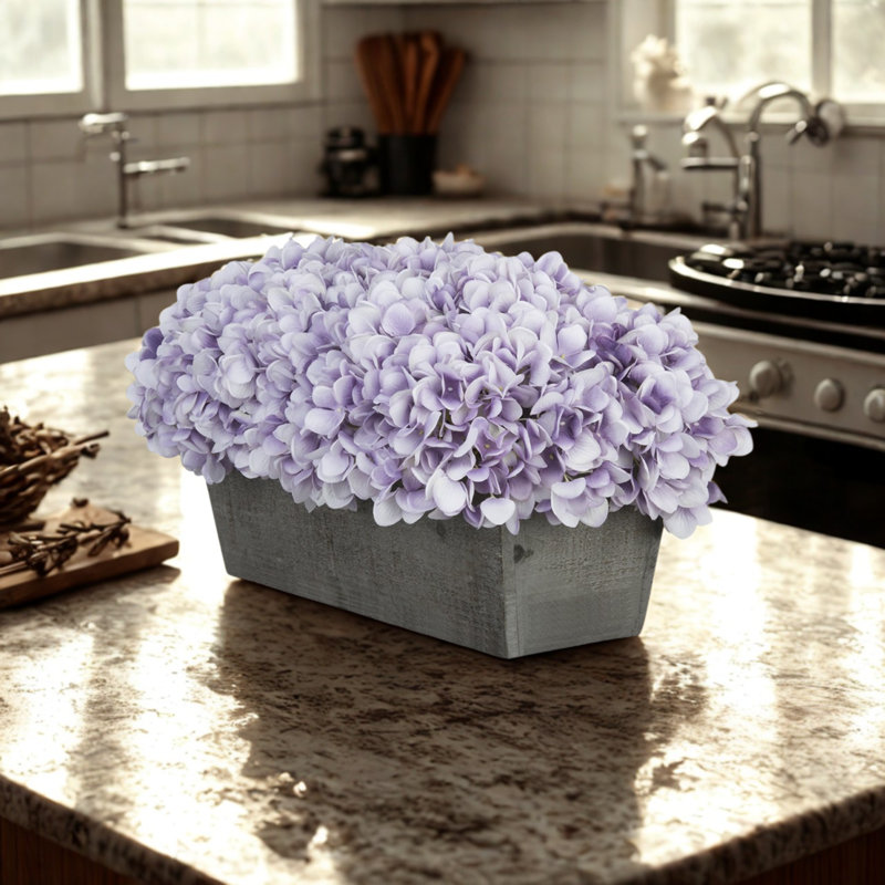 Arrangement d'hortensias lavande en pot synthétique, Lavande, Noir