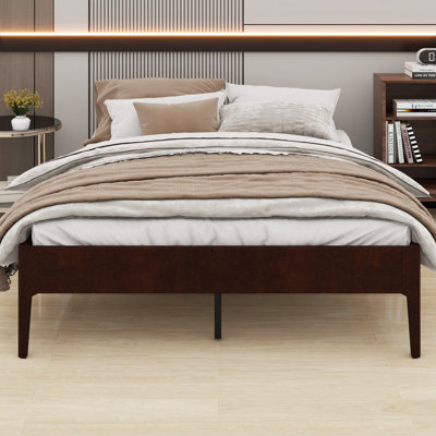 Modern Wood Platform Bed Frame with Wood Slats & Reliable Metal Support
