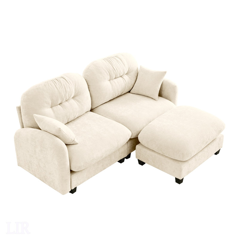 Canapé modulaire en L avec repose-pieds Cloud, tissu en chenille doux, dossier capitonné, mousse haute densité, convient aux chambres et aux salons