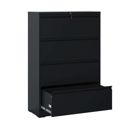 Black Lockable 4 Metal File Cabinet, Office Essential, Stores Legal/A4/F4 Size Files, Stable & Filing Cabinet For Office, Accommodates Size, Secure Document Storage
