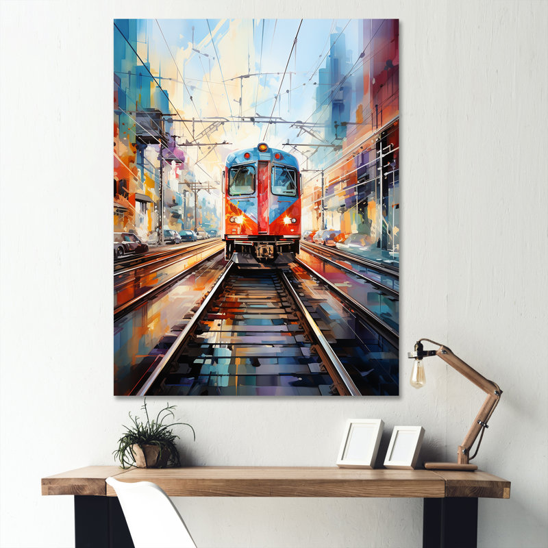 Train coloré I - salon d'art mural moderne, Toile tendue, H 20 po x l 12 po x P 1 po