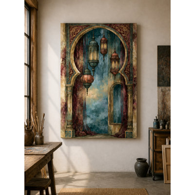 Grande toile murale représentant une arche ornée de style oriental avec des accents brun sépia. Décoration architecturale idéale pour les amateurs d'architecture. Cadeau parfait pour les passionnés d'architecture.