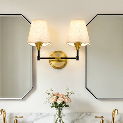 Éclairage de salle de bain à intensité variable 2 lumières 16 "avec abat-jour en lin
