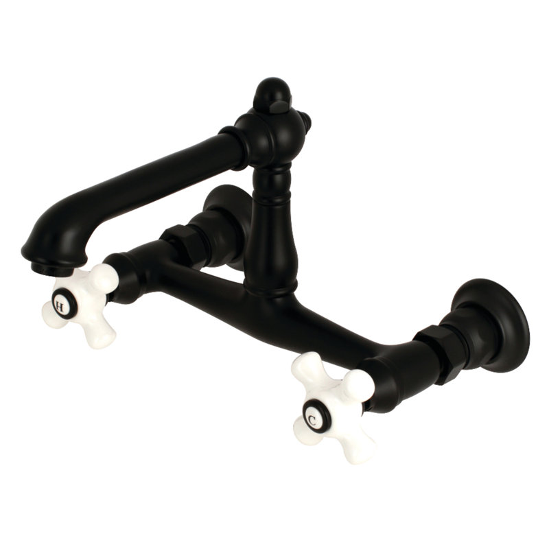 Kingston Brass English Country Two-Handle 2-Hole Wall Mount Bathroom Faucet, Matte Black