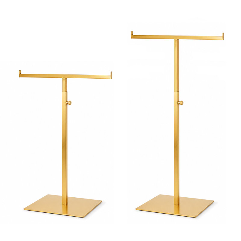 Lot de 2 présentoirs à bijoux dorés en forme de T, tour à bijoux à double crochet en acier inoxydable, hauteur réglable, organisateur de table pour boutique à domicile