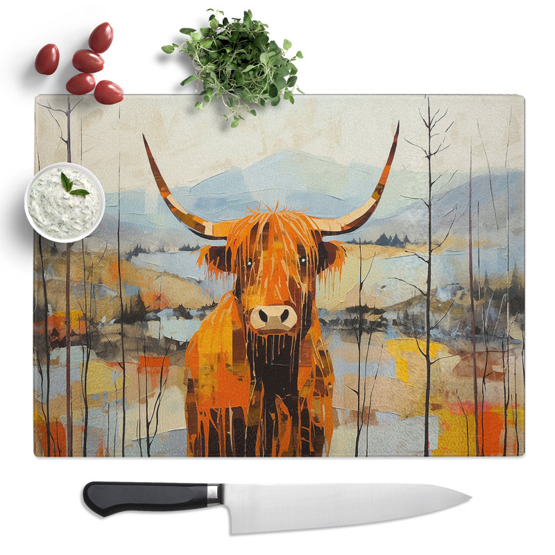 Highland Cow Minimalism No.2  Glass Chopping Board