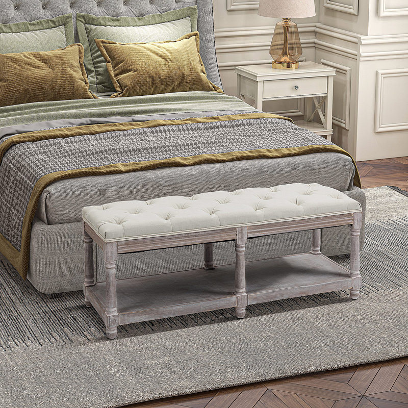 Mae Polyester Blend Upholstered Storage Bench, Cream White