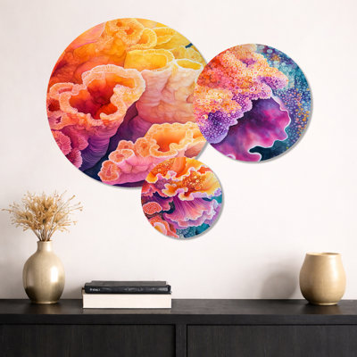 Coral Bloom Close-Up – Coastal Coral 3 Piece Metal Print Wall Art
