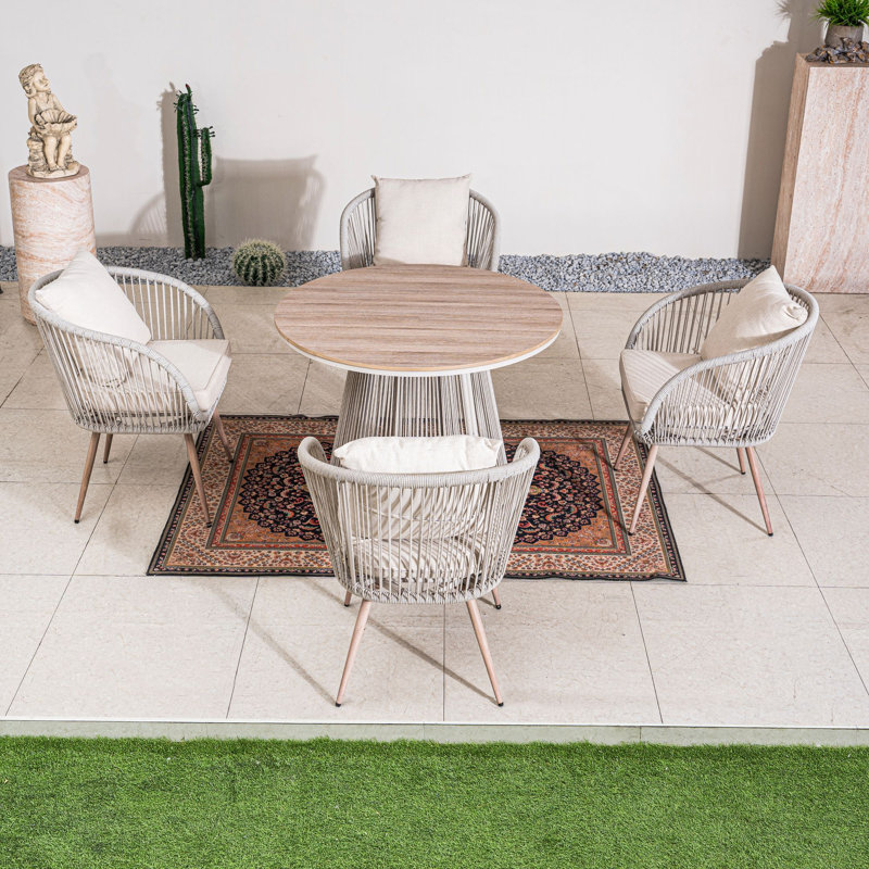 4 - Person Wicker Patio Dining Set with Round Table