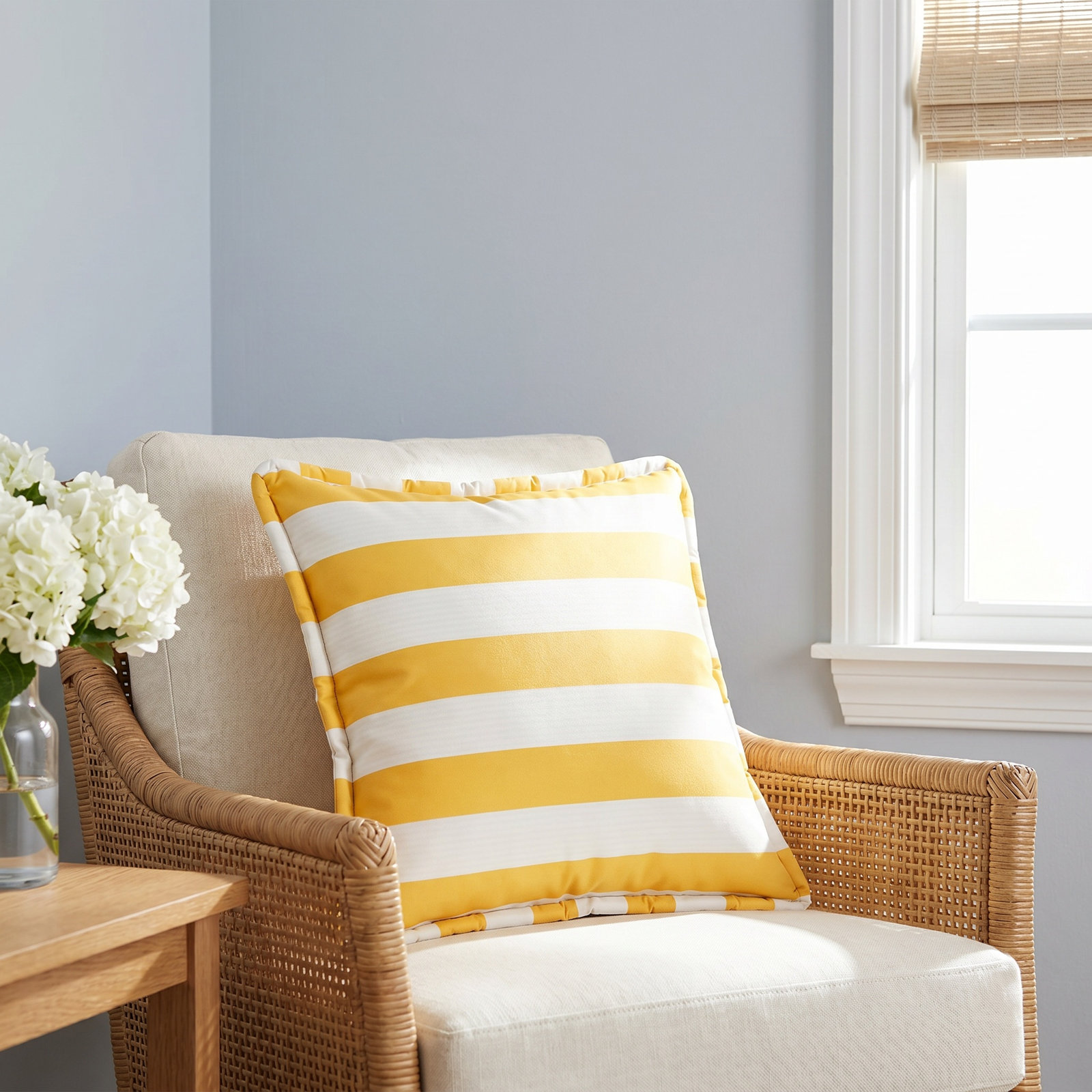 Crew Mimosa Pillow, Yellow Striped, 18" H x 18" W