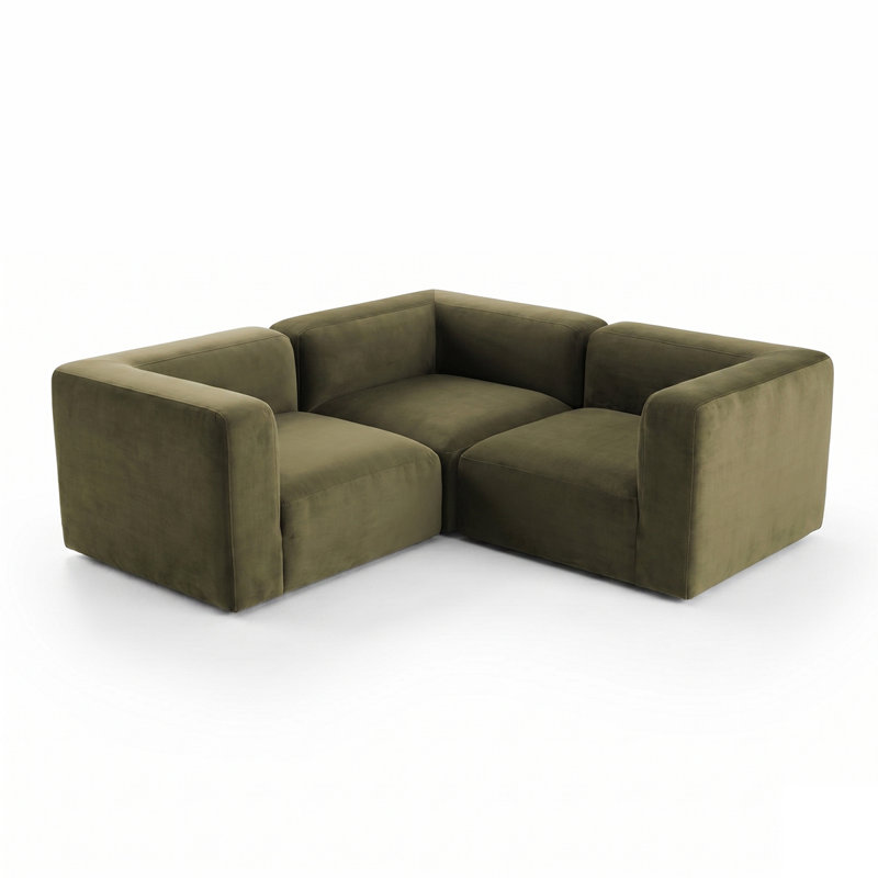 Canapé modulaire en L avec sièges profonds et 3 places Modular Performance, H 25 po x l 72 po x P 72 po, Velours vert olive
