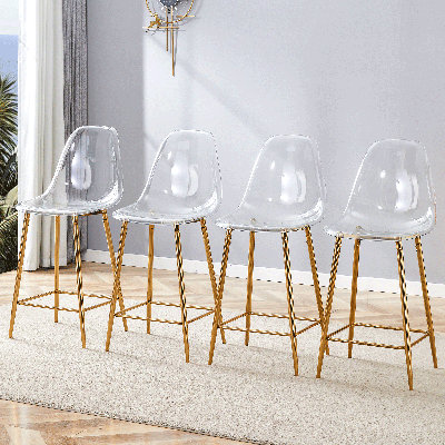 Ensemble de 4 tabourets de bar modernes et minimalistes transparents avec pieds en métal argenté, dossier et repose-pieds intégrés pour bar et îlot de cuisine - argent + transparent + métal + plastique + ensemble de 4