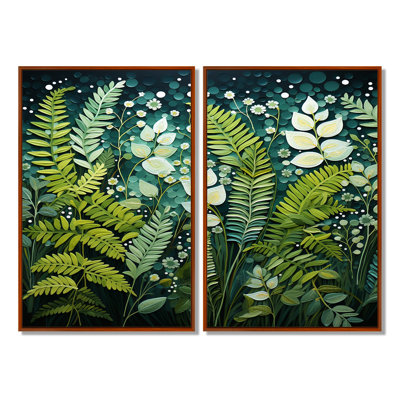 «Ferns Plant Ethereal Whispers II», ensemble de 2 impressions sur toile modernes vertes