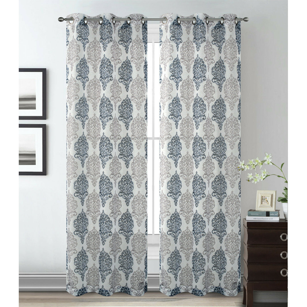 Iverson Damask Sheer Grommet Curtain Panels (Set of 2) One Allium Way® Curtain 