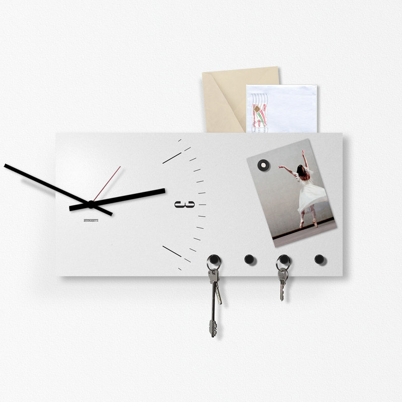 Metal Wall Organizer with Key Hooks, White