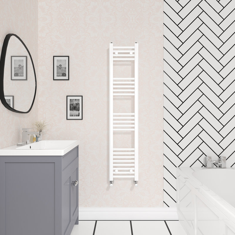 Wiest Straight Heated Towel Rail Radiator Bathroom Ladder Warmer, 140cm H x 30cm W x 3cm D, White