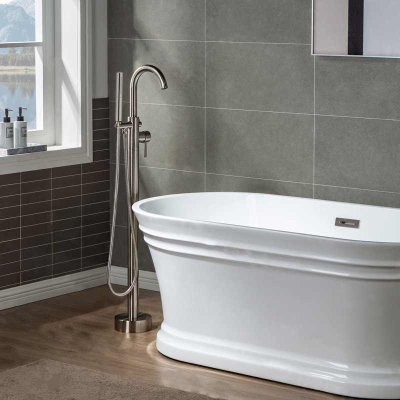 Cove 1 Handle Bathroom Freestanding Tub Filler with Diverter, Bushed Nickel