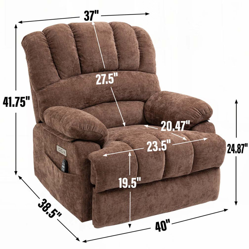 Chenille Power Lift Recliner Chair with 8-Point Vibration Massage and Lumbar Heating, Brown