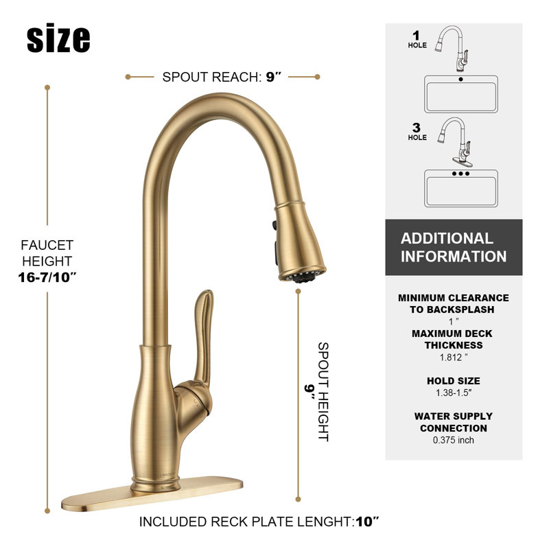 Kitchen Faucet With Pull-Down Sprayer, Kitchen Sink Faucet With Magnetic Butt Spray 3 Function, 1 Hole And 3 Holes