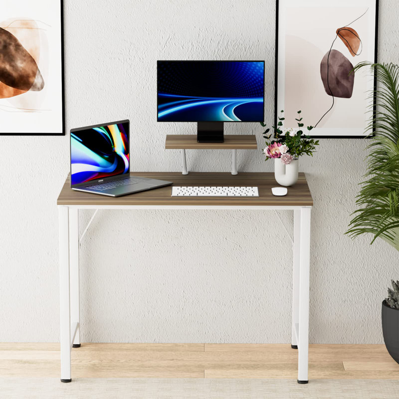 Noureen Metal Base Writing Desk, Dark wood, 75cm H x 80cm W x 40cm D