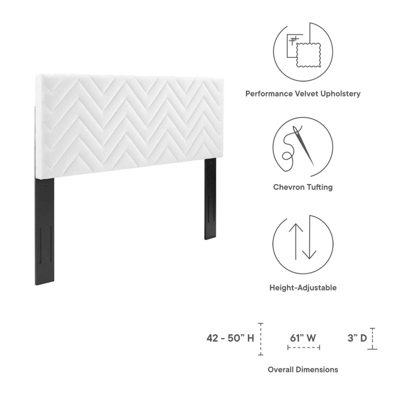 Modway Mercy Chevron Tufted Performance Velvet Headboard, White, Queen