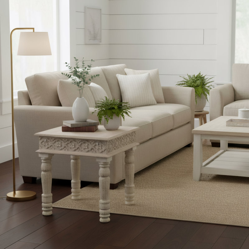 Aarohi Carved End Table, White