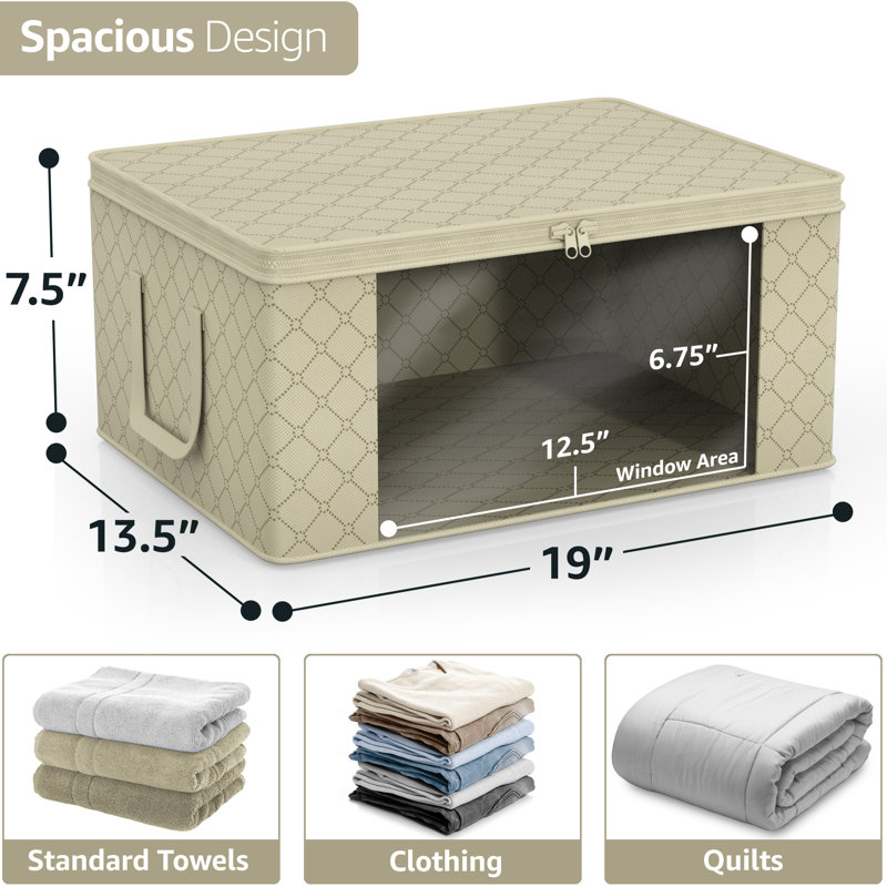  Sorbus Medium Clothes Storage Bags - Foldable Blanket Storage Bins For Organizing Bedroom, Closet, Clothing, Comforter, Organization With Clear Window, Lids And Carry Handles - Set Of 8, Beige