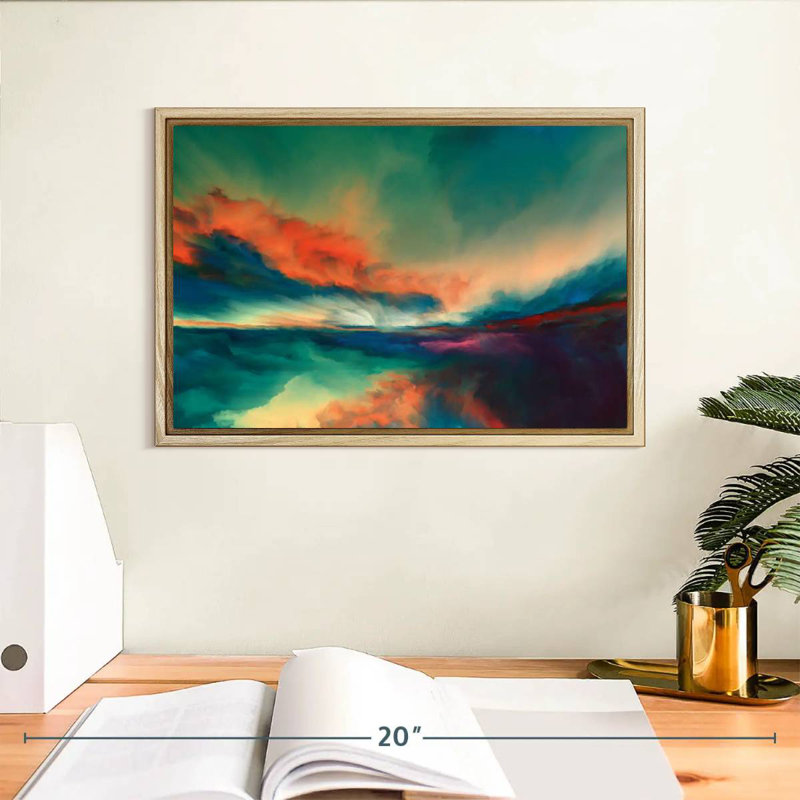 Coucher de soleil, Cadre flottant en bois naturel, 13 po x 9 po