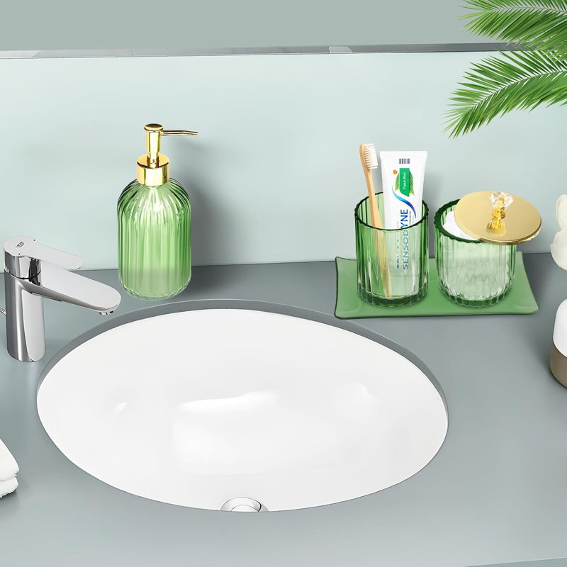 Ensemble d'accessoires de salle de bain en verre, 4 pièces, vert, Vert clair