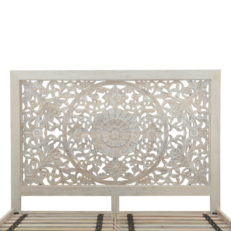 Haveli King Bed in Carved Heirloom White, Queen